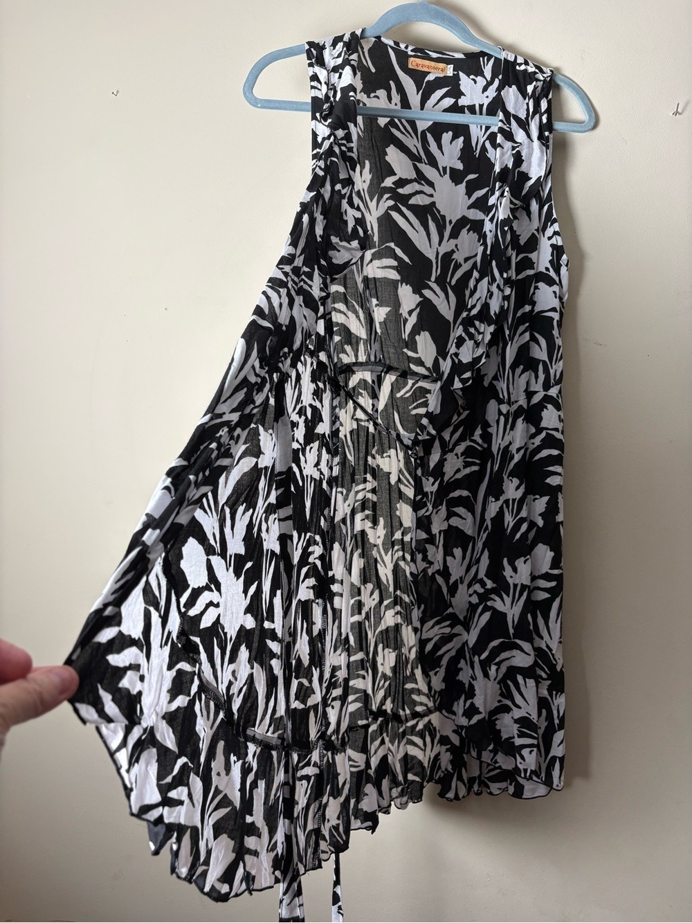 Caravanserai Black & White Floral Cotton Wrap Dress L/XL - Picture 4 of 6